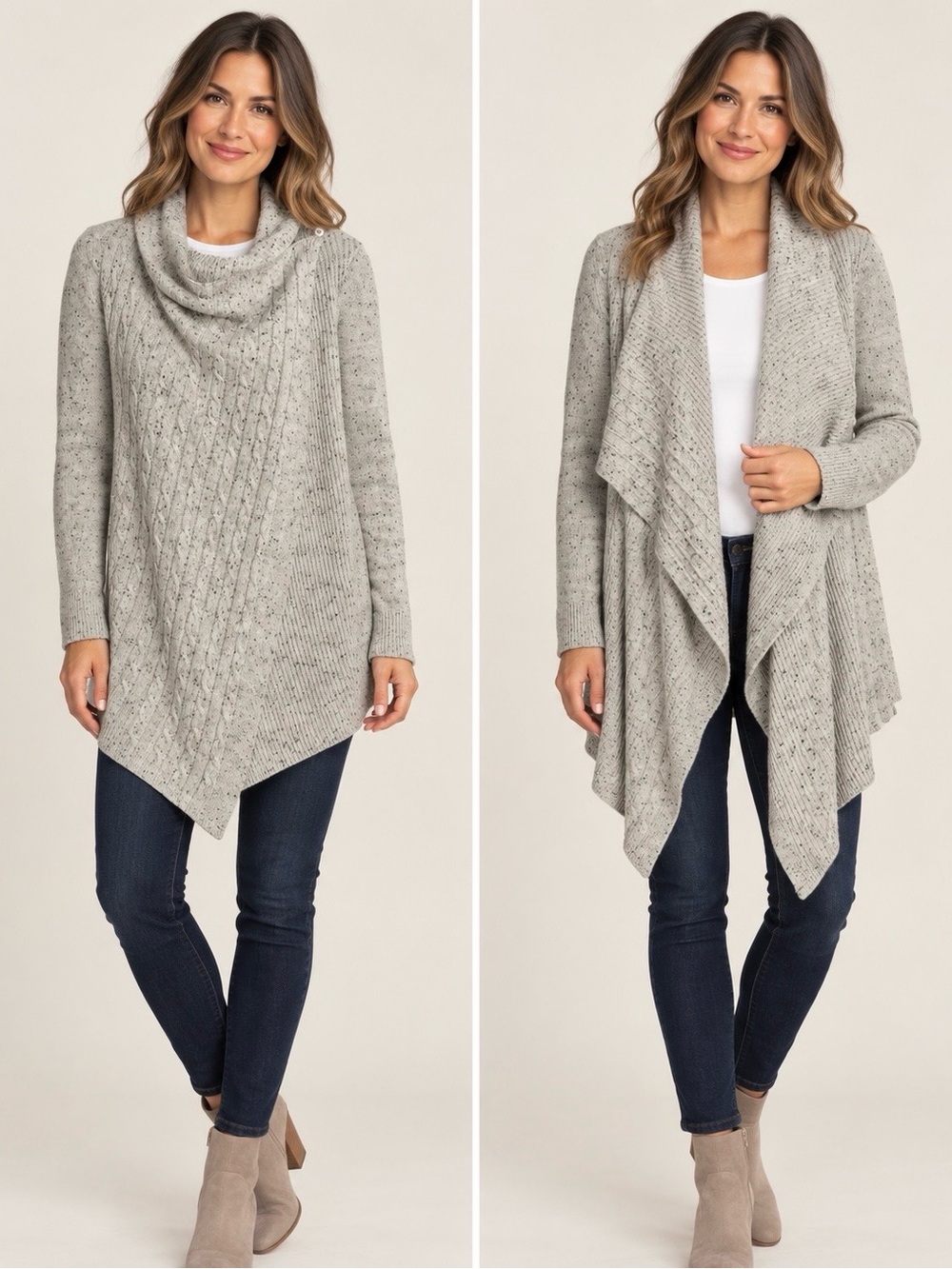 Vineyard Vines Cashmere Blend Cable Knit Wrap Cardigan Gray Medium